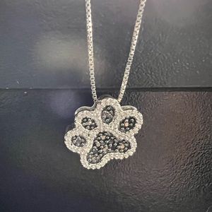Sterling Silver Black Diamond Dog Paw Necklace